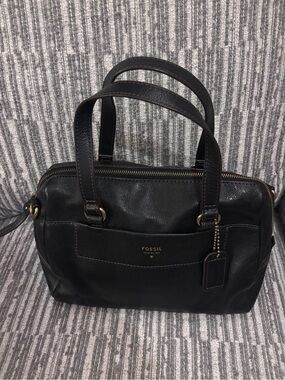 Fossil 1954 Black Leather Handbag with Gold Logo